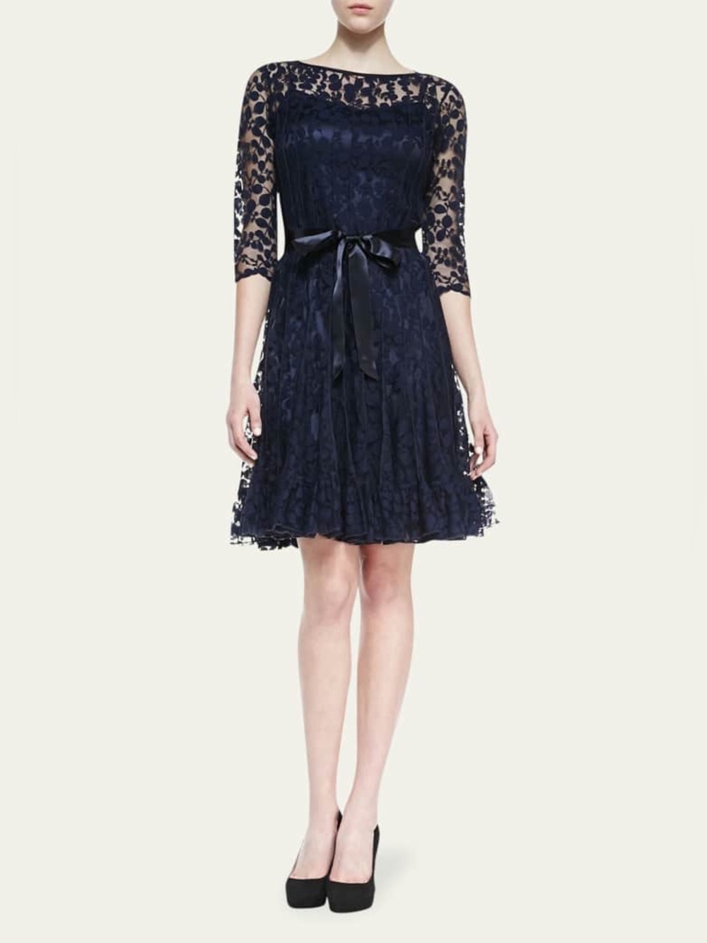 Rickie Freeman For Teri Jon New 3/4 Sleeve Lace Overlay Cocktail Dress Size 6